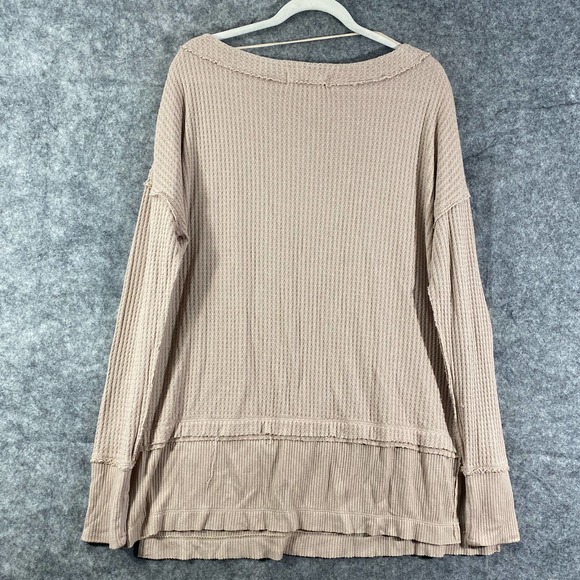 Free People Thermal Top Small Sand Beige Waffle Knit Long Sleeve Oversized - Picture 4 of 14